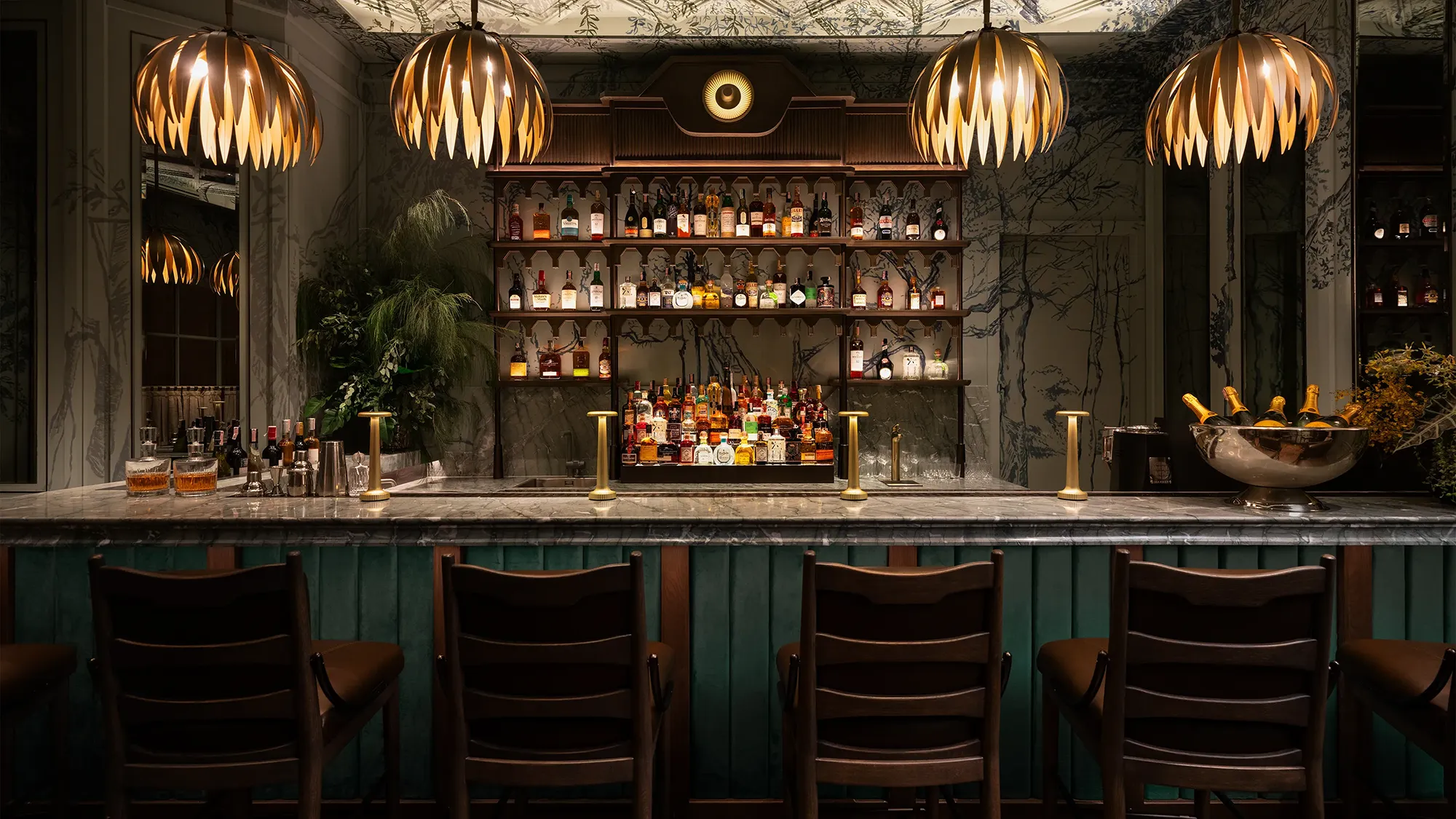 The countertop seating at the bar at the Dusit Thani Restaurant in Bangkok Thailand