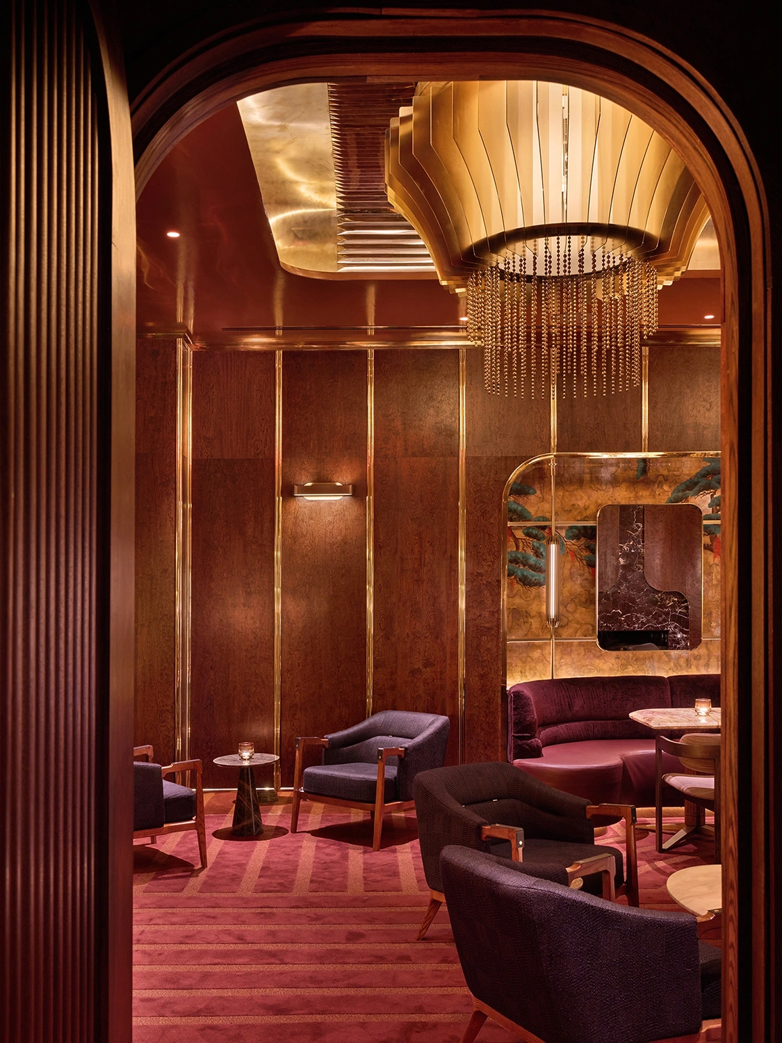 Arched doorway looking into a classical private lounge area